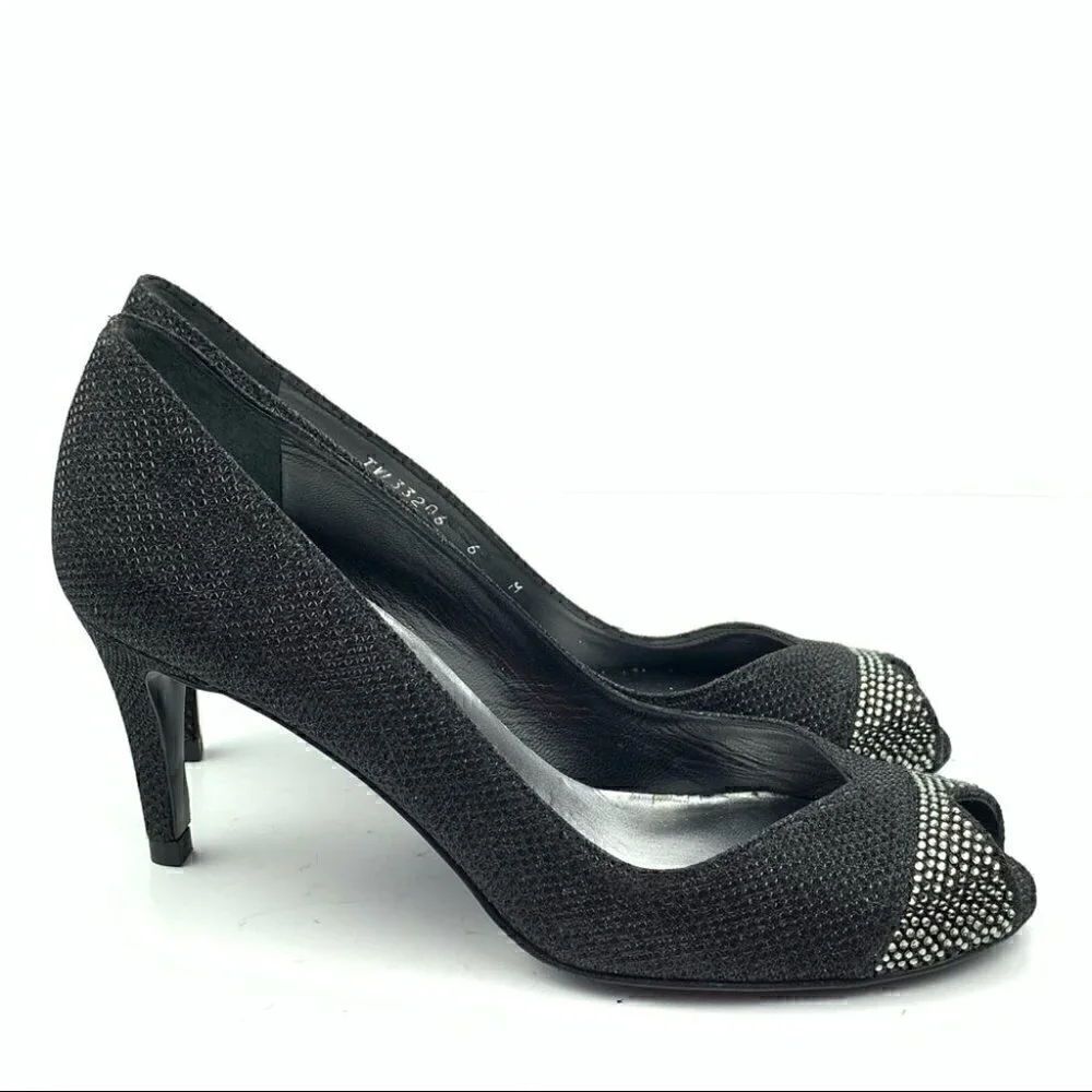 Stuart Weitzman heels size 6 black silver gem